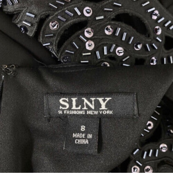 SLNY Sleeveless Beaded Dress Formal Cocktail Holiday Dance Swing Black 8 - Picture 7 of 9